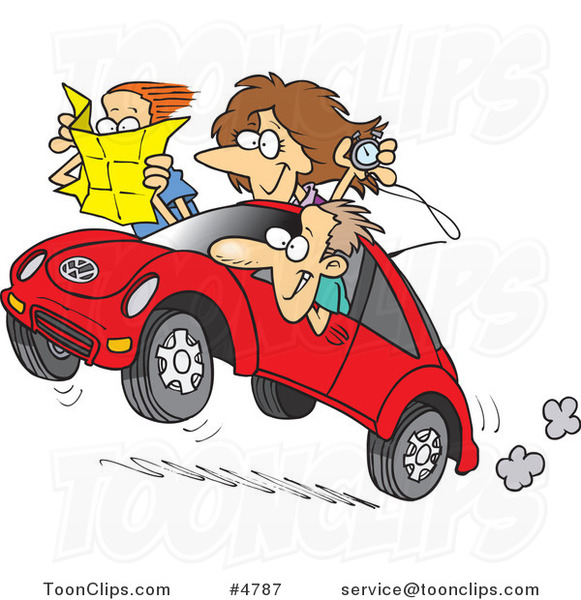 Cartoon Family Driving a Rally