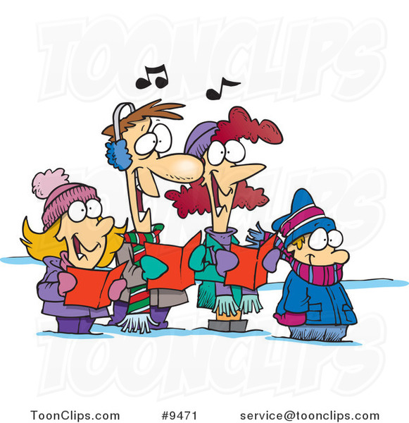Cartoon Family Singing Christmas Carols