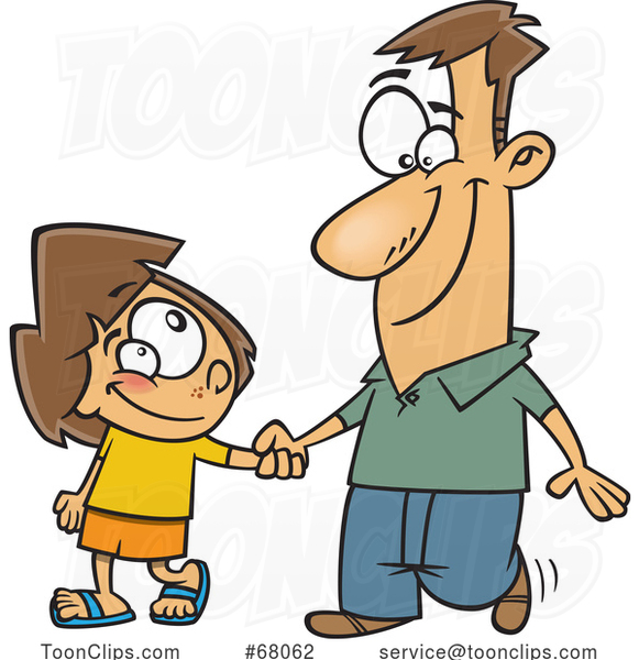 Cartoon Father and Daughter Holding Hands