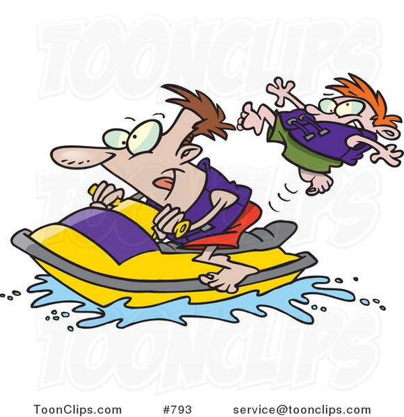 Cartoon Father and Son Riding a Jet Ski