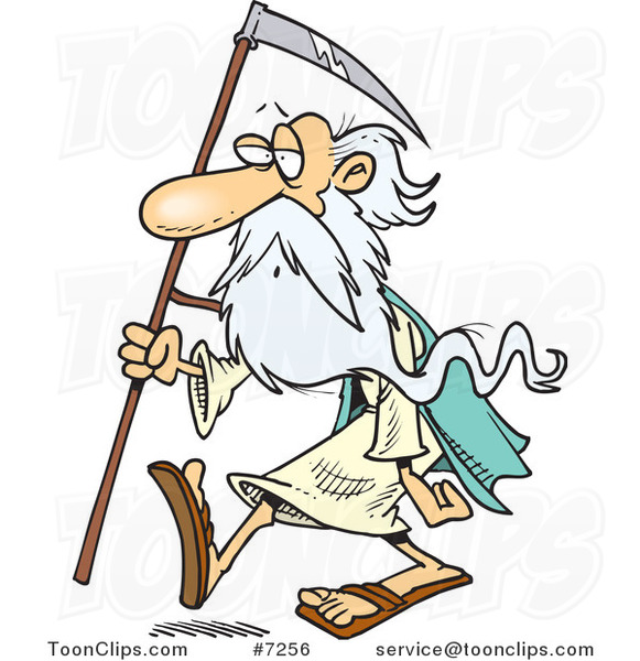Cartoon Father Time Carrying a Scythe