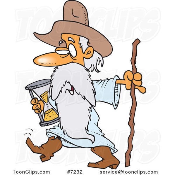 Cartoon Father Time Carrying an Hourglass