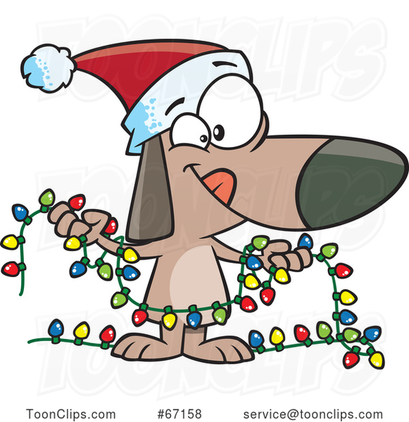 Cartoon Festive Christmas Dog Holding Lights