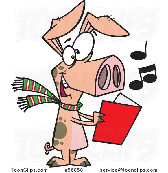 Cartoon Festive Pig Singing Christmas Carols