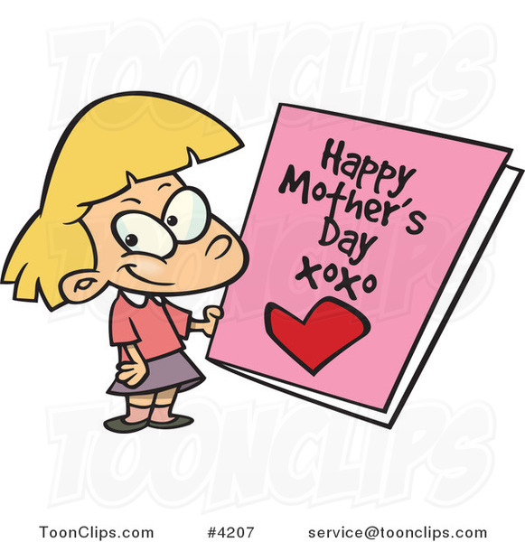 Cartoon Girl Holding a Mothers Day Card #4207 by Ron Leishman