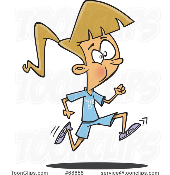 Cartoon Girl Running in Physical Education Class