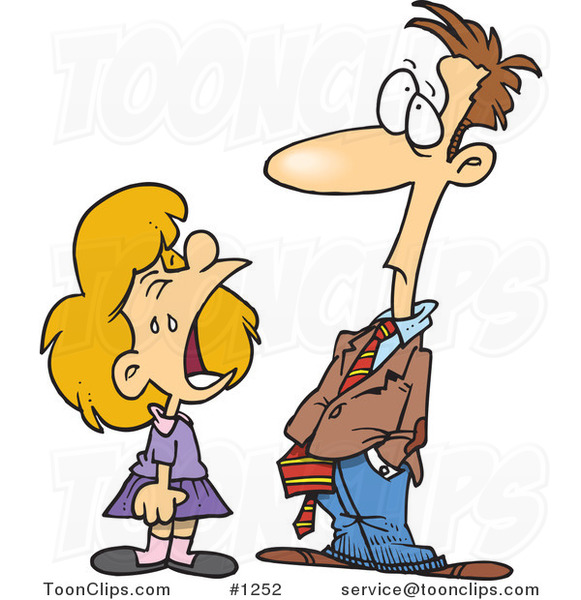 Cartoon Girl Throwing a Temper Tantrum in Front of Her Dad