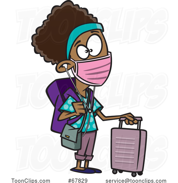 Cartoon Girl Wearing a Mask and Traveling During Covid