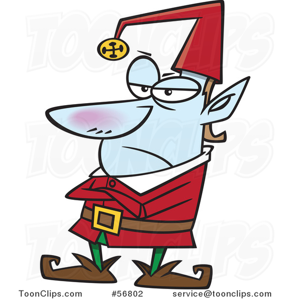 Cartoon Grumpy Christmas Elf Standing with Folded Arms