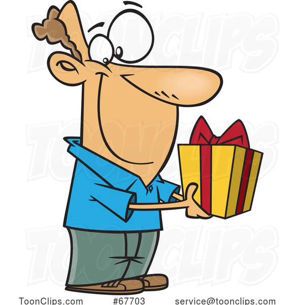 Cartoon Guy Holding a Gift