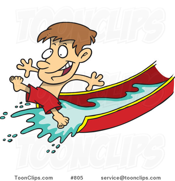 Cartoon Happy Boy on a Water Slide