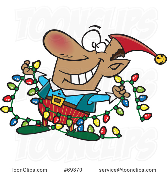 Cartoon Happy Christmas Elf Holding Lights