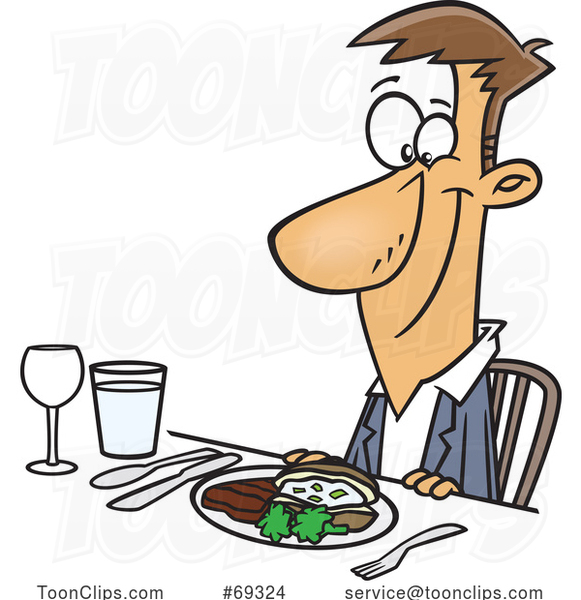 Cartoon Happy Guy at a Diner