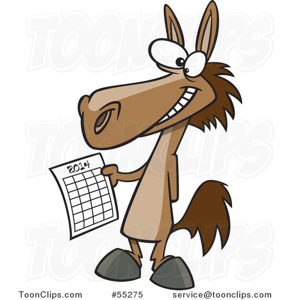 Cartoon Happy Horse Holding a 2014 New Year Calendar