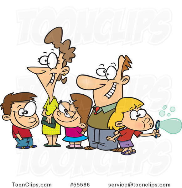 Cartoon Happy White Family of Five