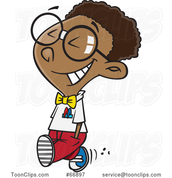 Cartoon Happy Young Black Nerd Boy Walking #66897 by Ron Leishman