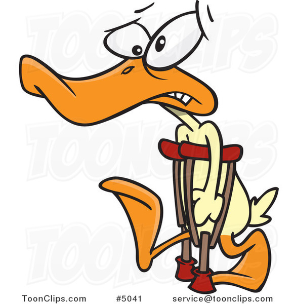 Cartoon Injured Duck Using Crutches for His Lame Leg #5041 by Ron Leishman