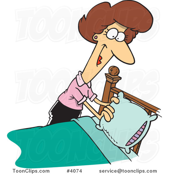 Cartoon Lady Making a Bed