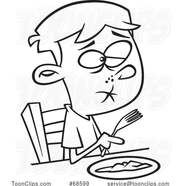 Cartoon Lineart Boy Eating Gross Kale