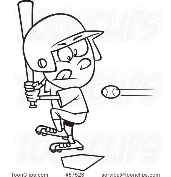 Cartoon Lineart Little Leaguer Baseball Boy