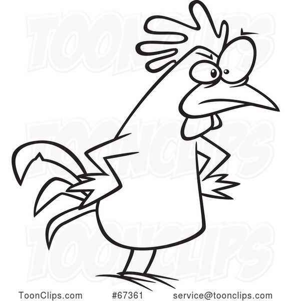 Cartoon Lineart Peeved Chicken with Hands on Hips
