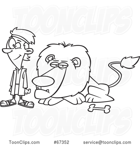 Cartoon Lineart Resting Lion and Daniel