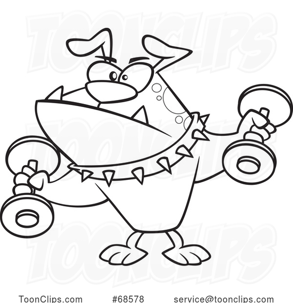 Cartoon Lineart Tough Bulldog Working out with Dumbbells