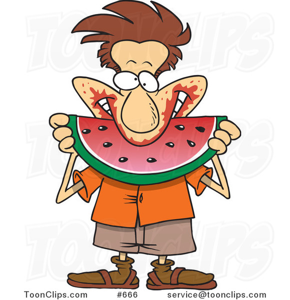 Cartoon Messy Guy Eating Watermelon