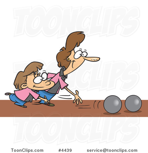 Cartoon Mother and Daughter Bowling