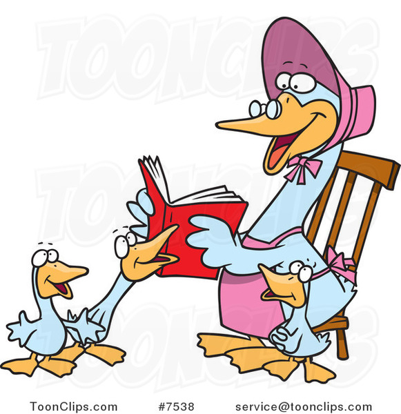 Cartoon Mother Goose Reading to Goslings