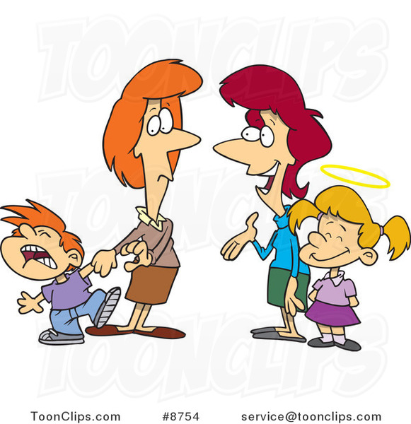 Cartoon Mothers with Contrasting Kids