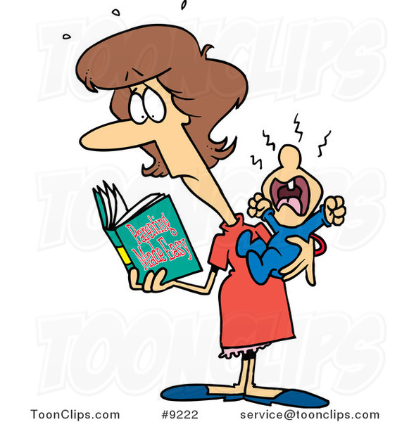 Cartoon New Mom Reading a Parenting Book