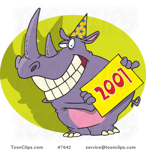 Cartoon New Year Rhino Holding a Sign