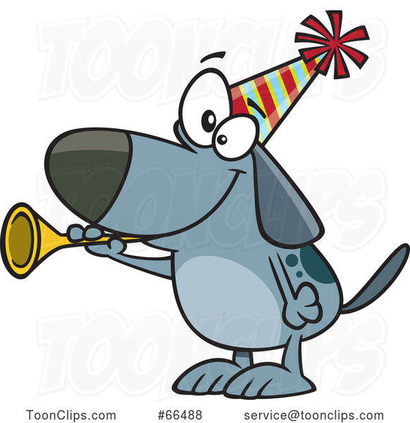 Cartoon New Years Dog Blowing a Horn