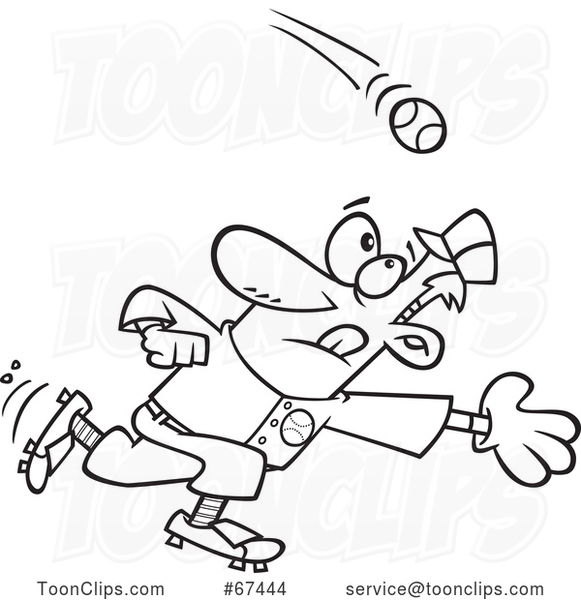 Cartoon Outline Baseball Player Going in for a Catch