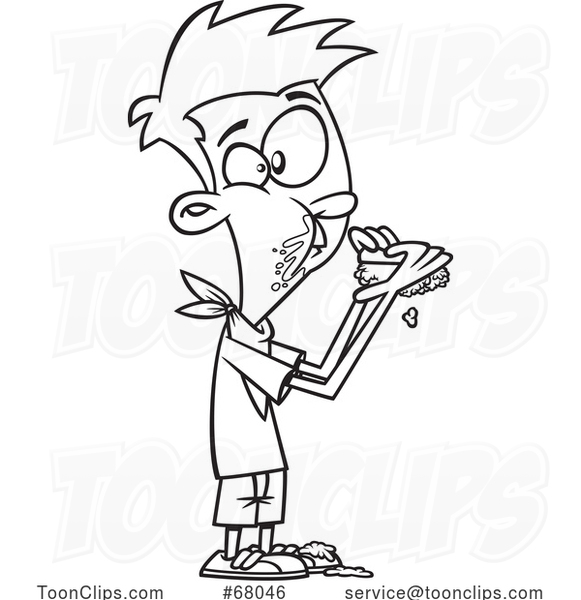Cartoon Outline Boy Eating Sloppy Joes