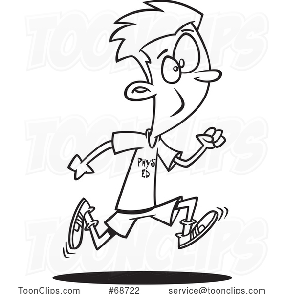 Cartoon Outline Boy Running in Physical Education Class