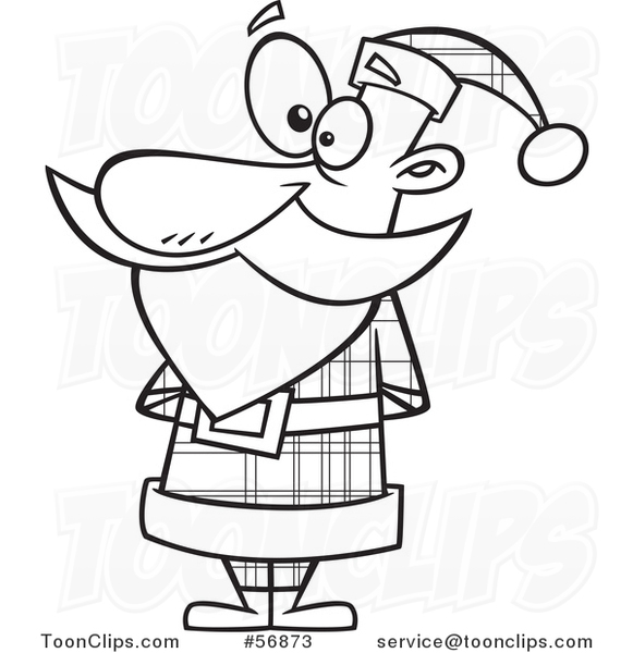 Cartoon Outline Christmas Santa Claus in a Plaid Suit