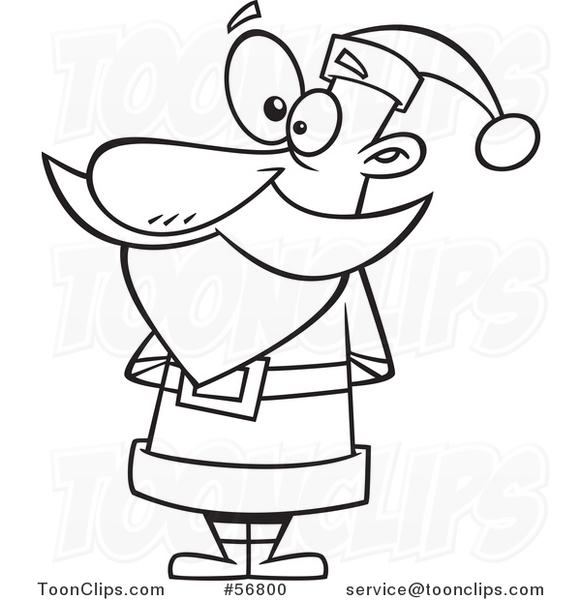 Cartoon Outline Christmas Santa Claus Standing in a Suit