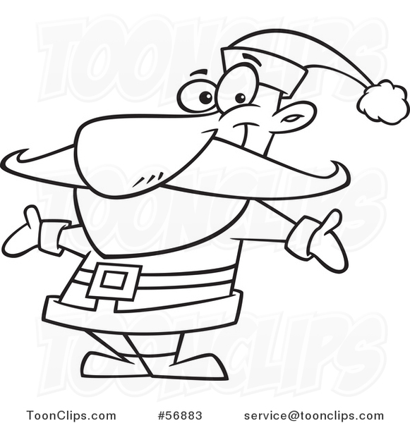 Cartoon Outline Christmas Santa Claus Welcoming with Open Arms