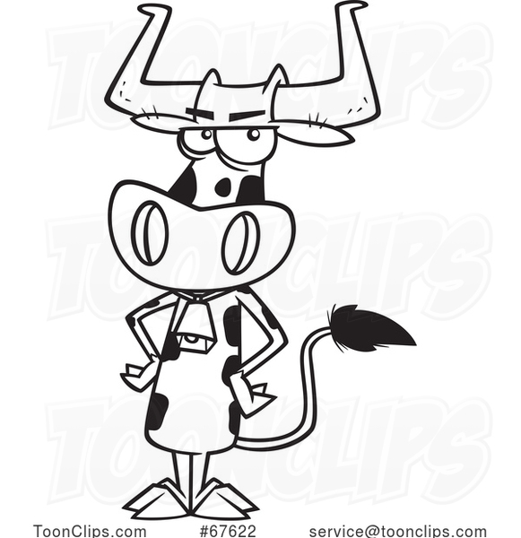 Cartoon Outline Cow Wearing a Bell
