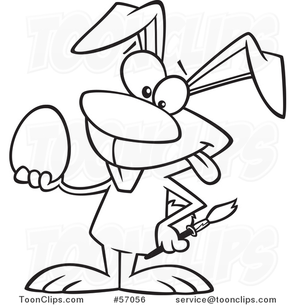 Cartoon Outline Easer Bunny Rabbit Holding a Blank Easter Egg