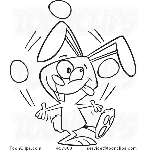 Cartoon Outline Easer Bunny Rabbit Juggling Easter Eggs