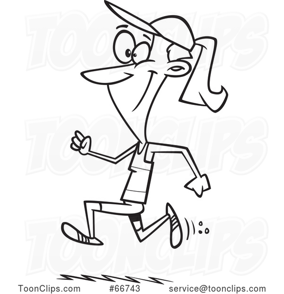 Cartoon Outline Fit Lady Running