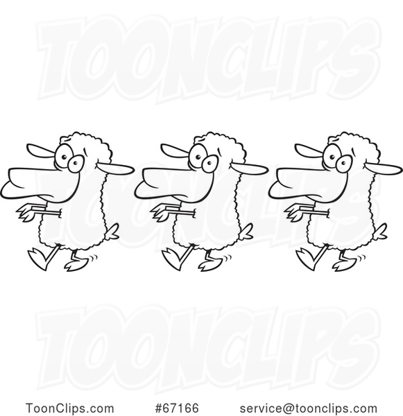 Cartoon Outline Line of Sheep Following