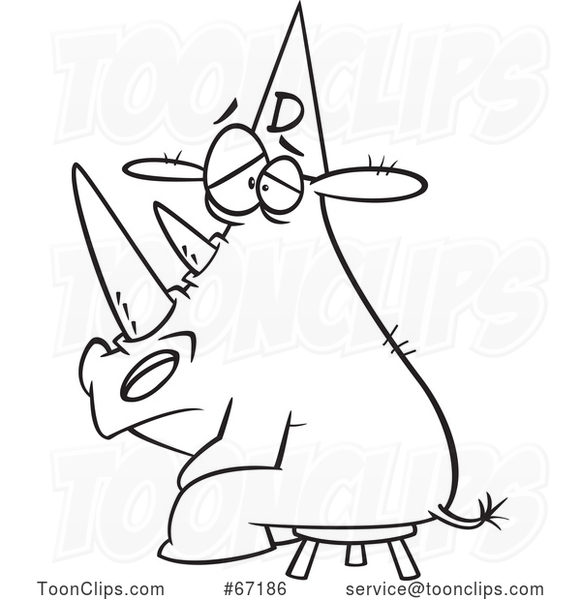 Cartoon Outline Rhino Wearing a Dunce Hat