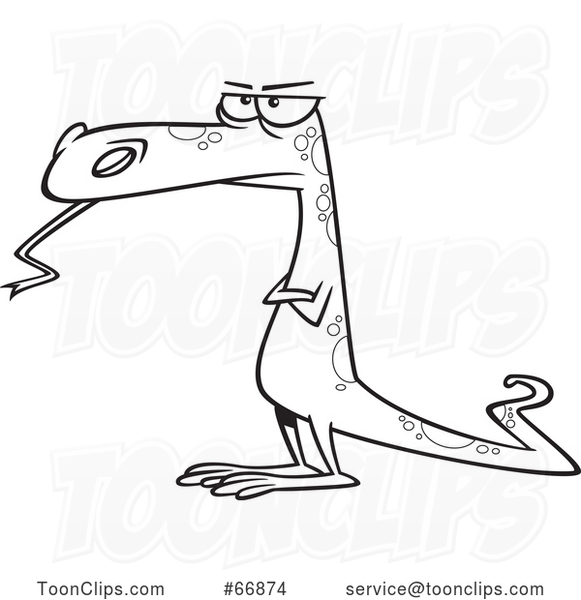 Cartoon Outline Skeptical Dinosaur or Lizard