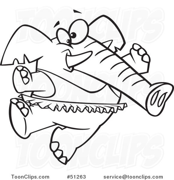Cartoon Outlined Ballerina Elephant Dancing in a Tutu