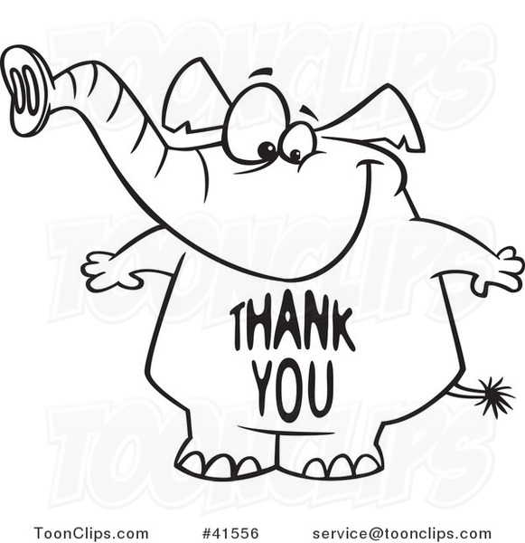 Cartoon Outlined Elephant with a Thank You Belly