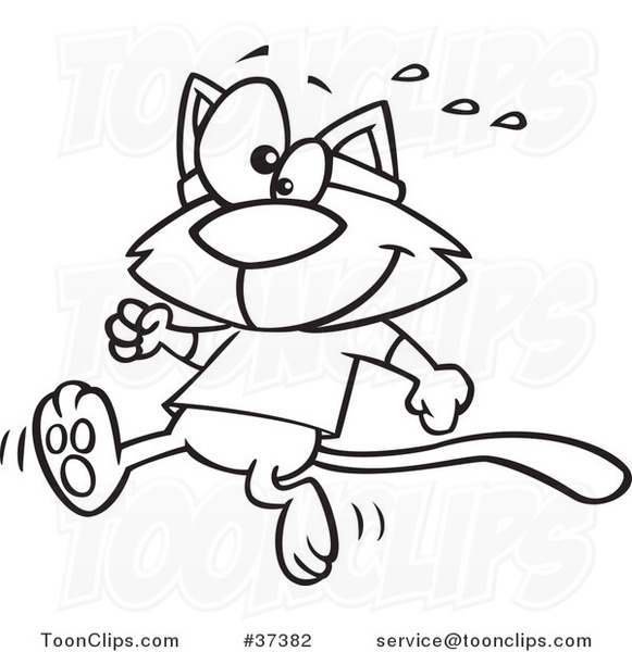 Cartoon Outlined Jogger Cat
